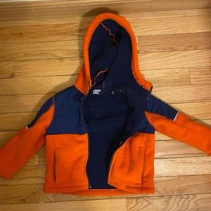 2T Lands End orange and navy fleece jacket for toddler boy